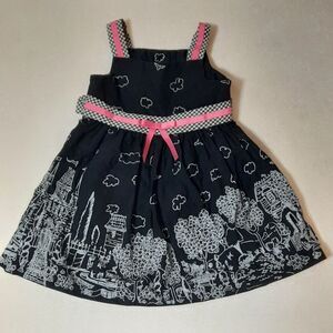JESSICA ANNE Holiday Dress Black White Pink Cityscape Checkered, Bow, LN, 18 Mos